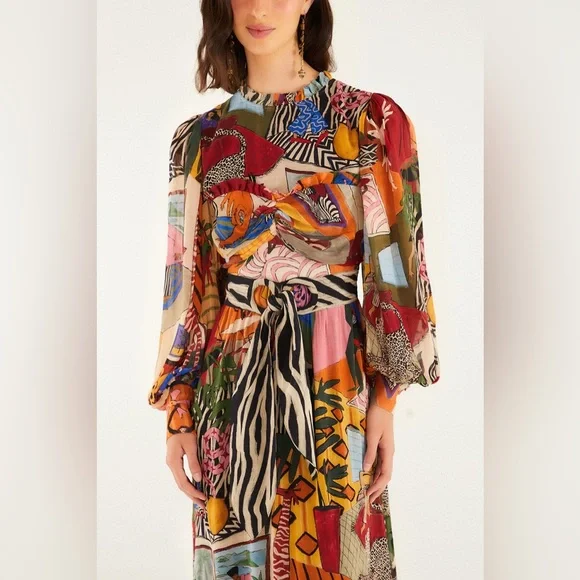 Farm Rio Tropical Multicolor Long Sleeve Maxi Dress - Picture 3 of 8